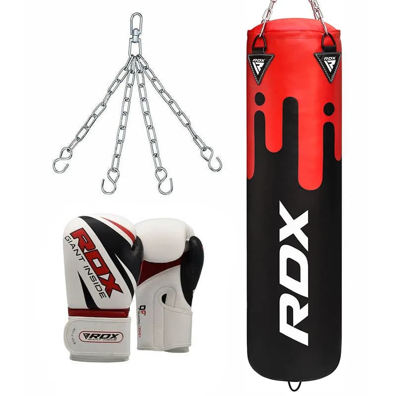 RDX F9 4ft / 5ft 3-in-1 Red / Black Punch Bag with Mitts Set — image 1 of 1