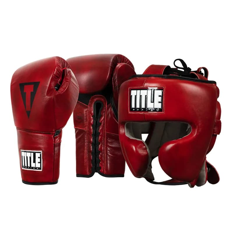 TITLE Boxing Blood Red Headgear and Sparring Gloves Bundle — image 1 of 1