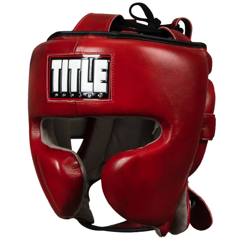 TITLE Boxing Blood Red Leather Sparring Headgear — image 1 of 1