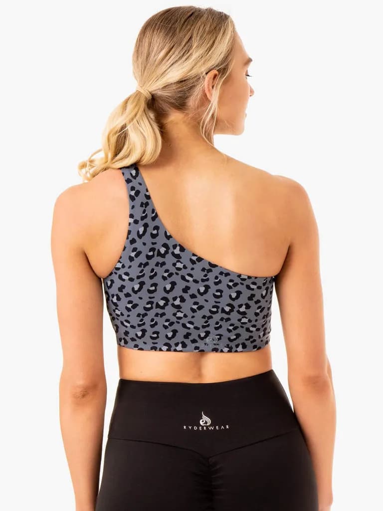 Adapt One Shoulder Sports Bra - Steel Blue Leopard — image 1 of 1