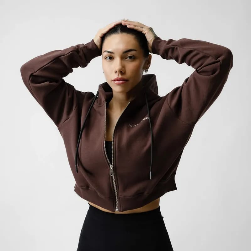 Cropped Zip-Up Hoodie - Brown — image 1 of 1