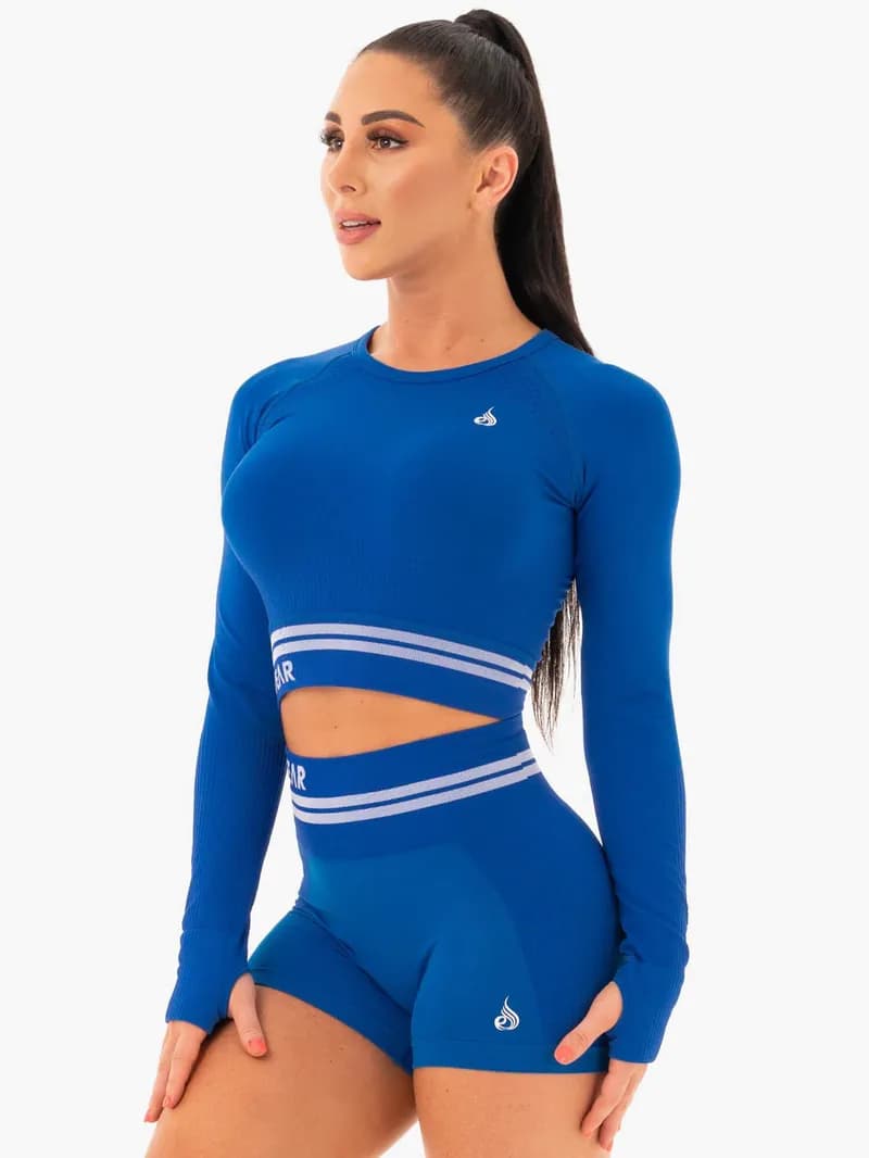 Freestyle Seamless Long Sleeve Crop - Blue — image 1 of 1