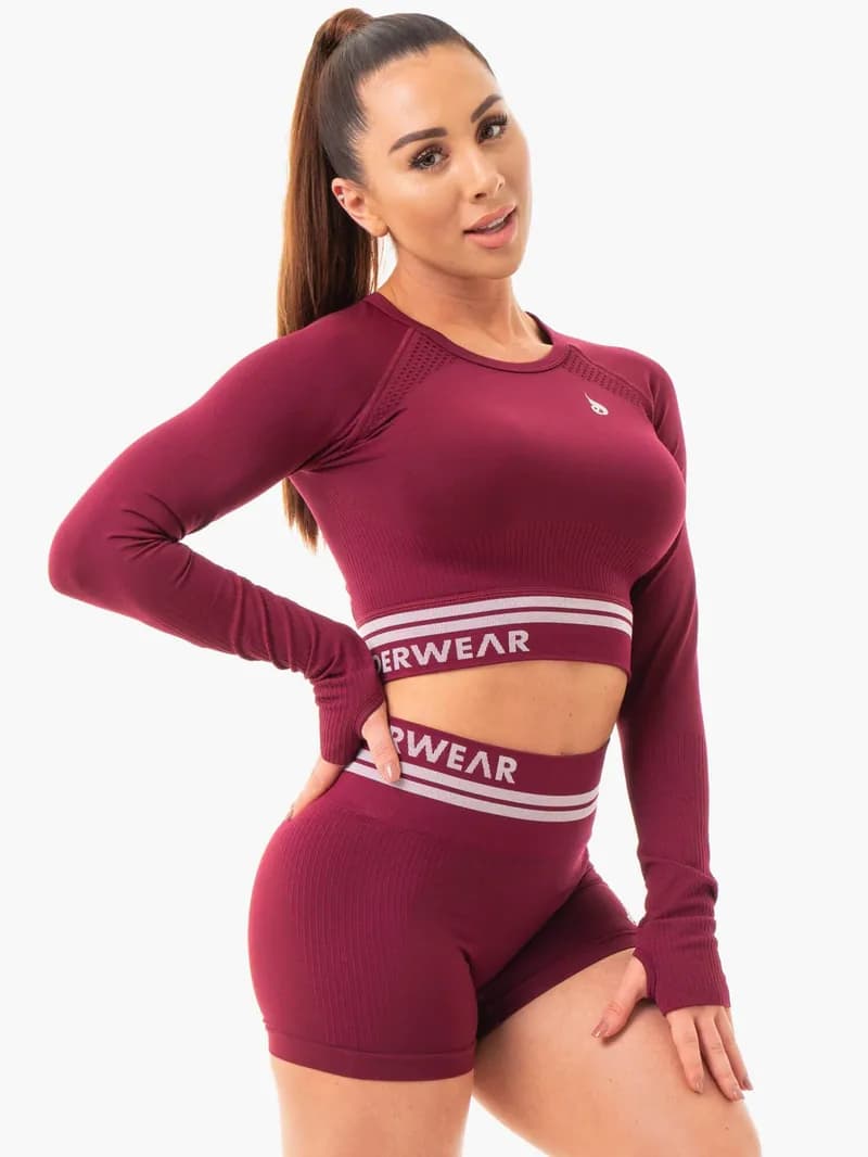 Freestyle Seamless Long Sleeve Crop - Burgundy — image 1 of 1