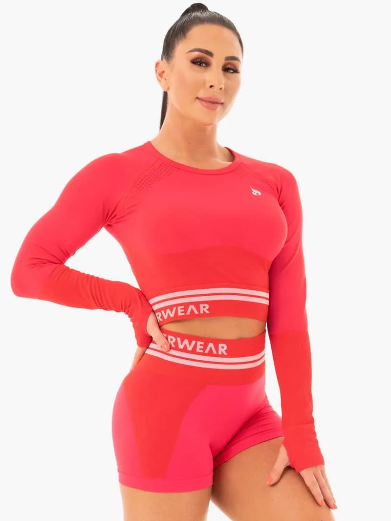 Freestyle Seamless Long Sleeve Crop - Red — image 1 of 1