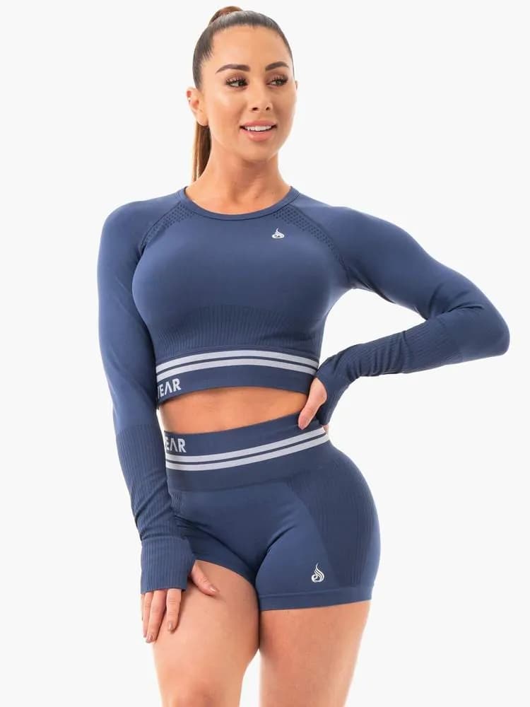 Freestyle Seamless Long Sleeve Crop - Steel Blue — image 1 of 1