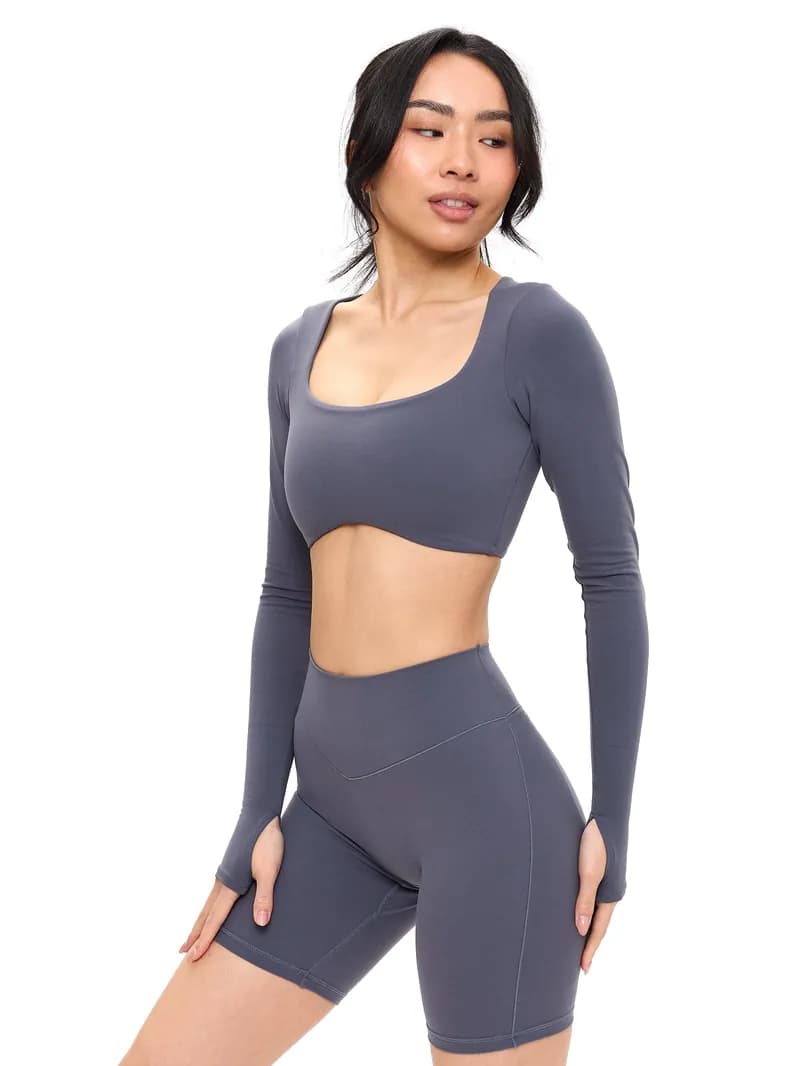 Long Sleeve Curve Crop - Blue Steel — image 1 of 1