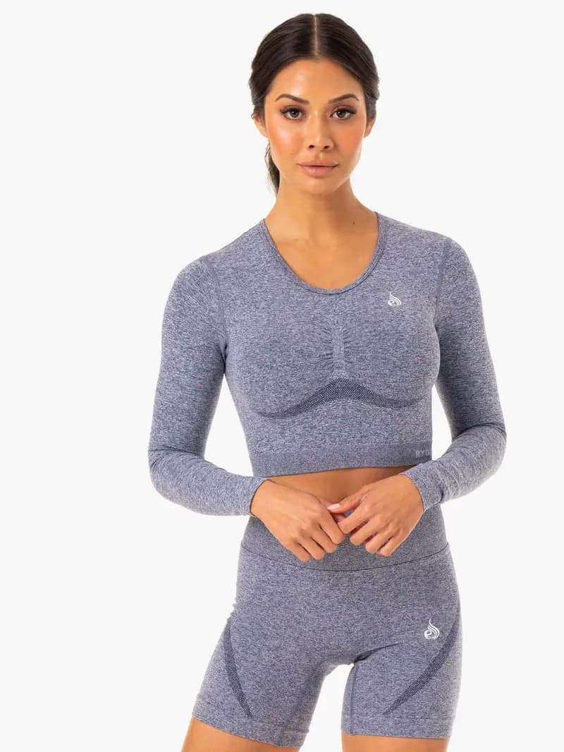 Staples Seamless Long Sleeve Top - Navy Marl — image 1 of 1