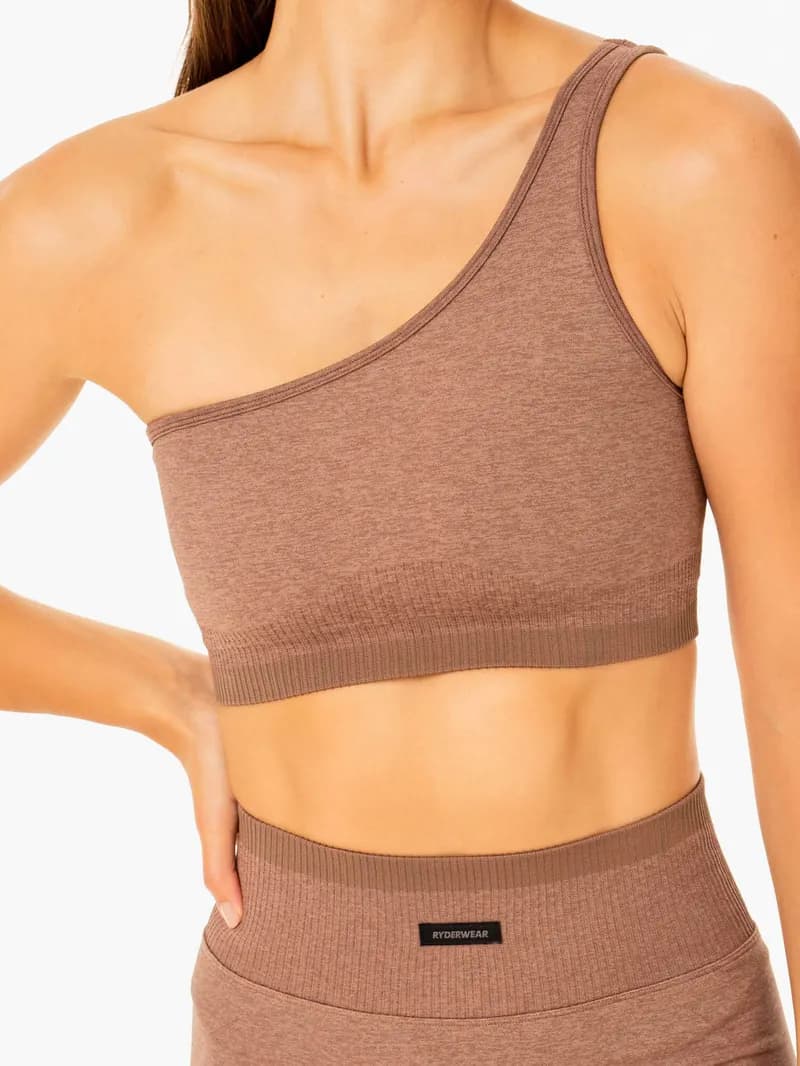 Excel Seamless One Shoulder Sports Bra - Mocha Marl — image 1 of 1