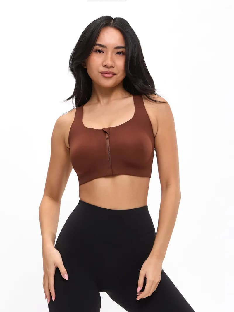 High Impact Zip Sports Bra - Mocha — image 1 of 1