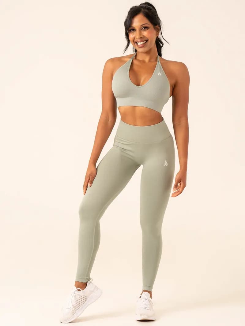 Lift Rib Seamless Halter Sports Bra - Sage — image 1 of 1