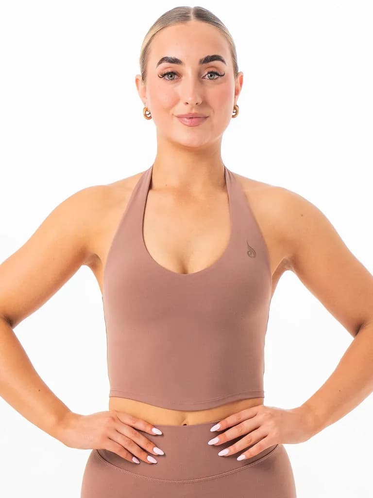 NKD Scrunch Halter Tank - Khaki — image 1 of 1