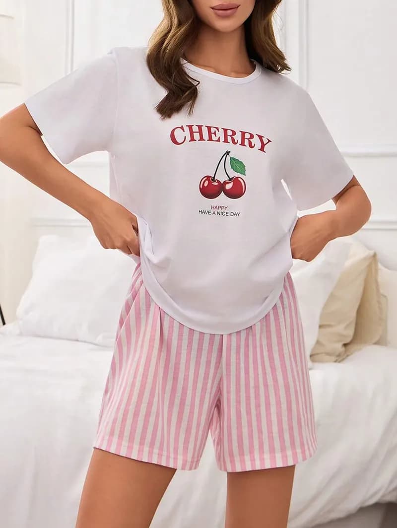 Pajama Shorts Set - Cherry Print — image 1 of 1