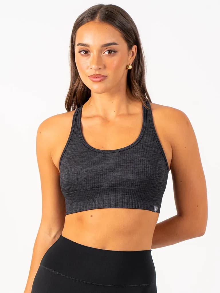 Rib Seamless Sports Bra - Black Marl — image 1 of 1