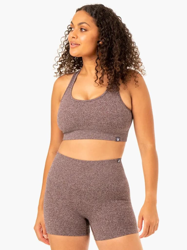 Rib Seamless Sports Bra - Chocolate Marl — image 1 of 1