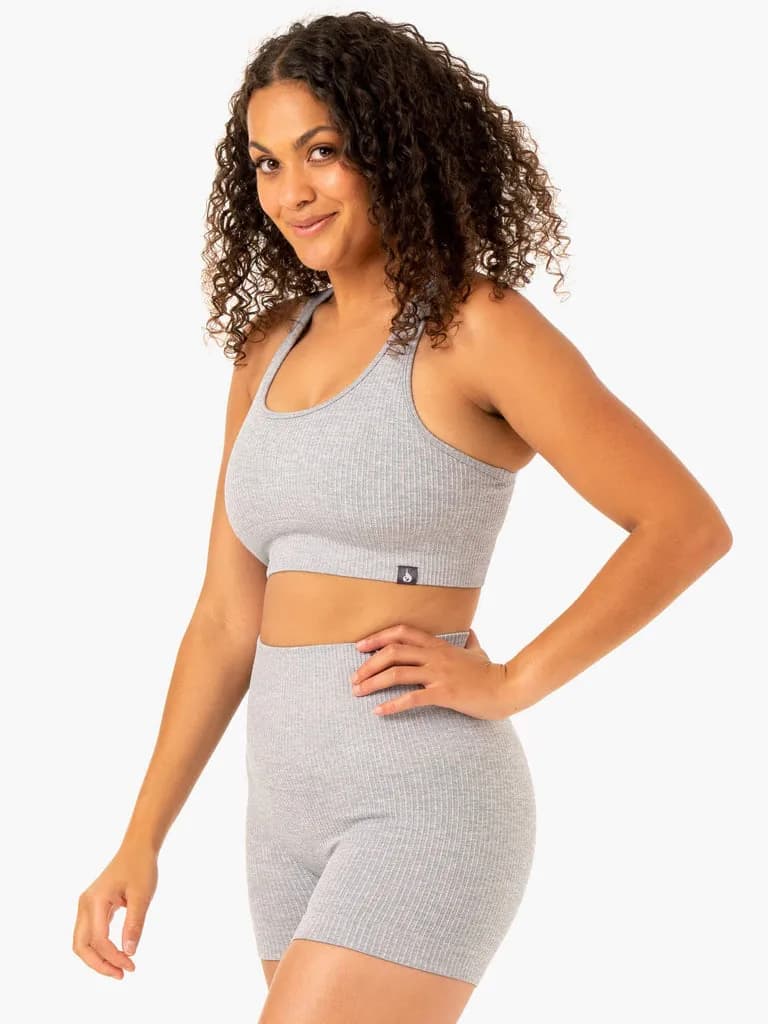 Rib Seamless Sports Bra - Light Grey Marl — image 1 of 1