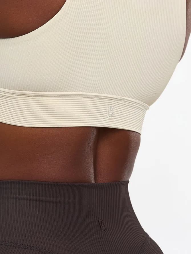 Ribbed Deep V Sports Bra - Bone — image 1 of 1