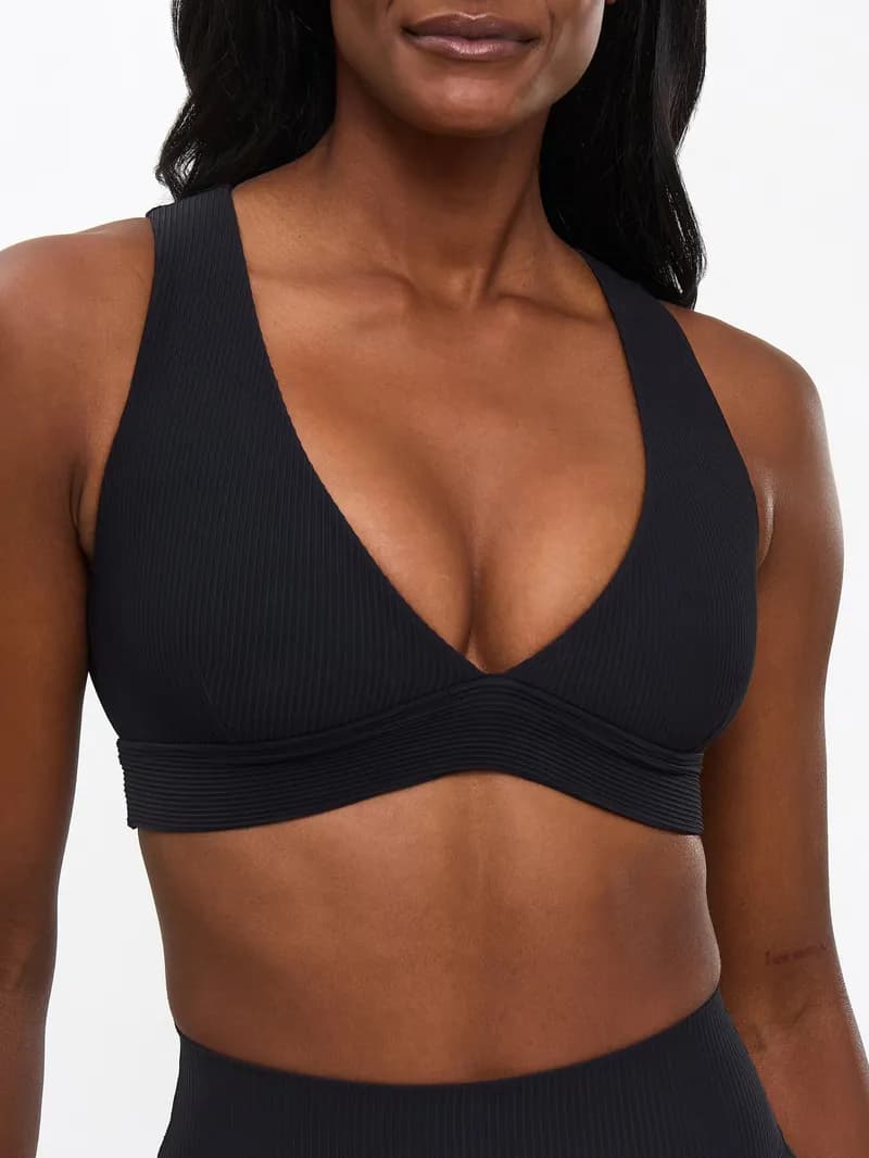 Ribbed Deep V Sports Bra - Onyx Black — image 1 of 1