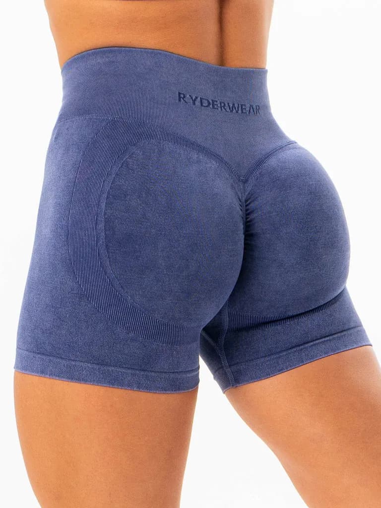 Stonewash Seamless Invisible Scrunch Shorts - Navy