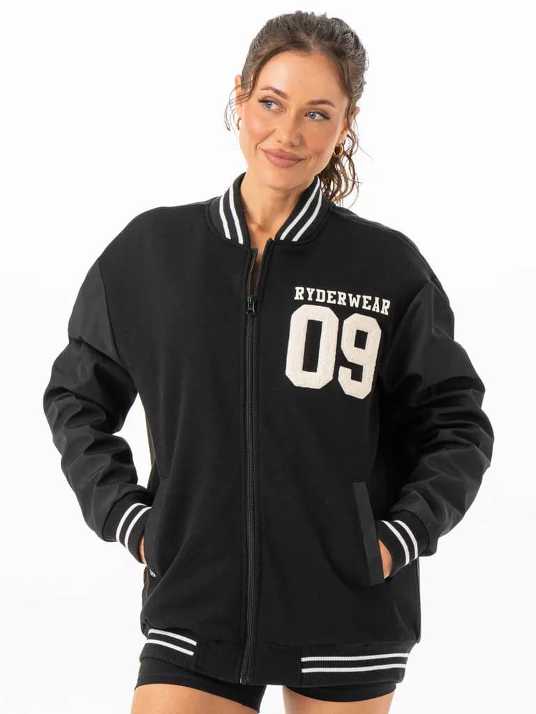 Varsity Bomber Jacket - Black/Black — image 1 of 1