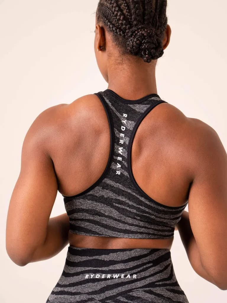 Zebra Seamless Sports Bra - Grey Marl / Black Zebra — image 1 of 1