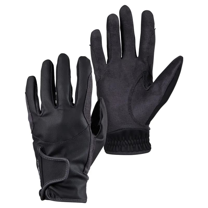 Kids' Embroidered Riding Gloves - Black/Grey