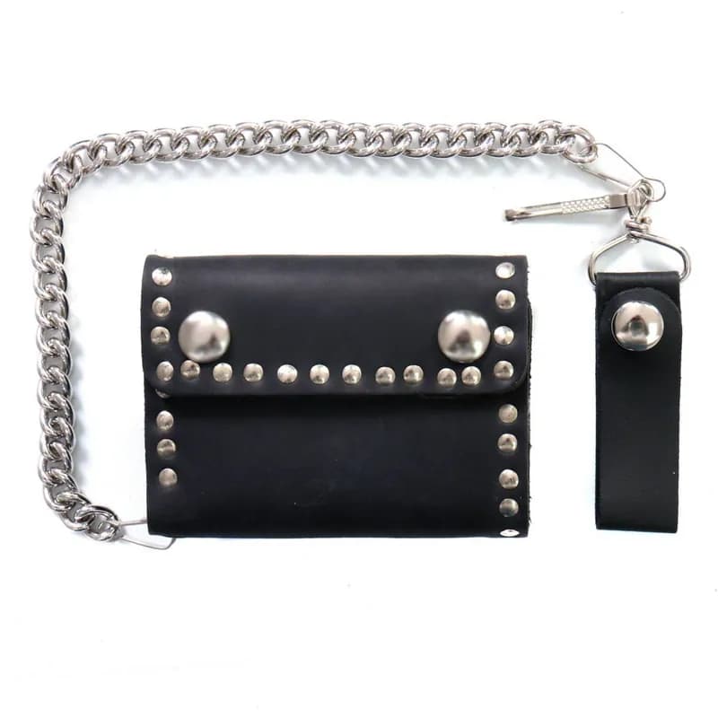 4" Premium Leather Studded Bi-Fold Chain Wallet — image 1 of 1