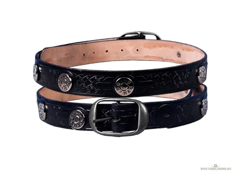 44 Mag Studded Black Leather Belt — image 1 of 1