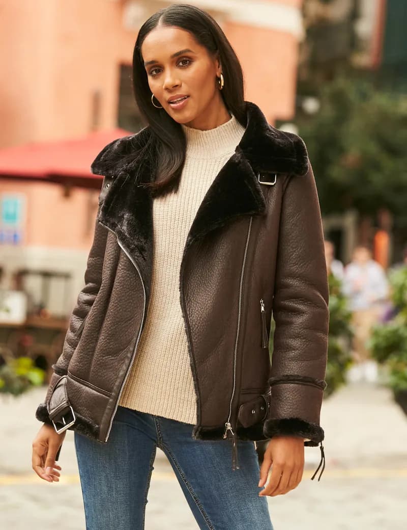 Evie Faux Shearling Aviator Jacket — image 1 of 1