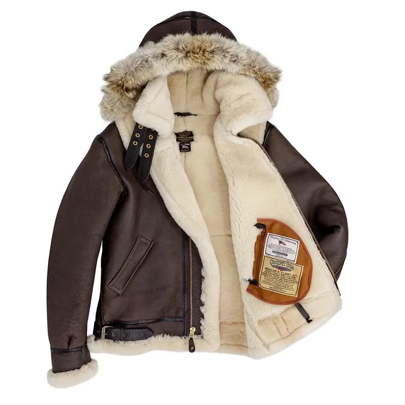 B-3 Hooded Sheepskin Bomber Jacket (Long) Z203615L — image 1 of 1
