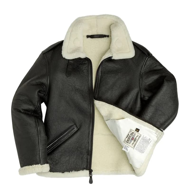 B-6 Black Shearling Bomber Jacket Z21Y008 — image 1 of 1