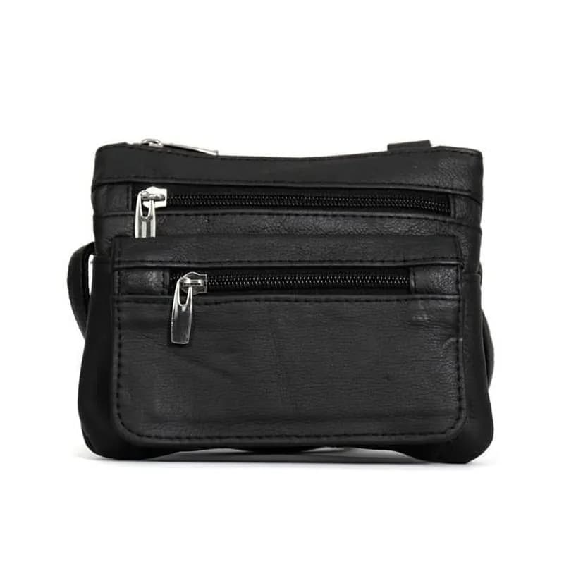 Black Leather Purse with Two Zipper Pockets — image 1 of 1
