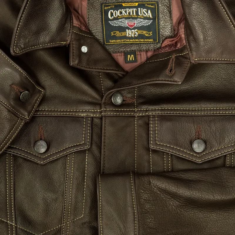 Calfskin Leather Jean Jacket Z21X003 in Brown — image 1 of 1