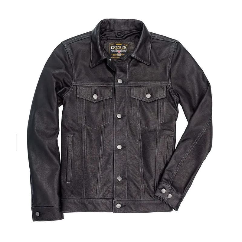 Calfskin Leather Jean Jacket Z21X003 in Black — image 1 of 1