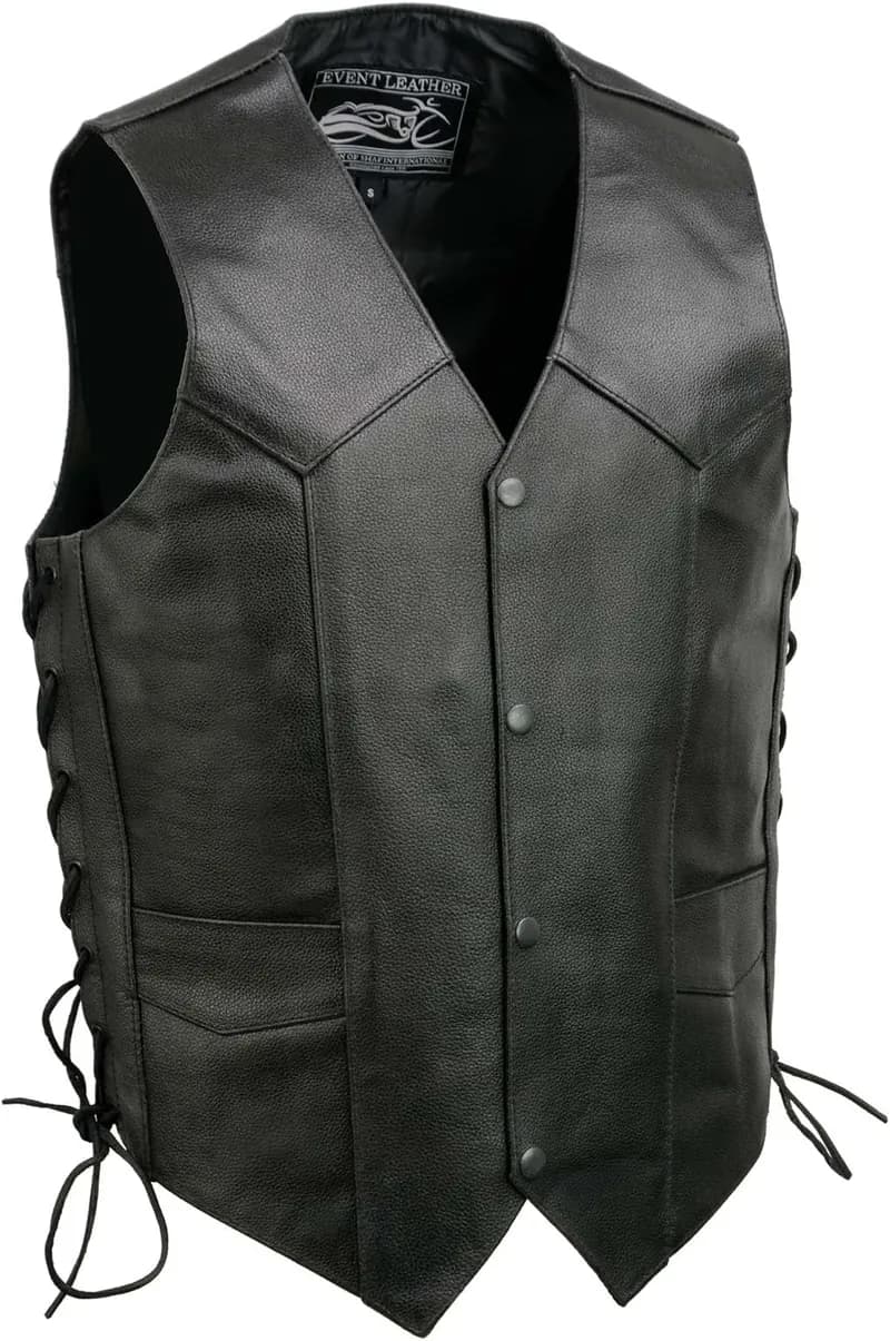 Event Leather EL5315 Black Motorcycle Leather Vest for Men w/ Side Lace- Riding Club Adult Motorcycle Vests — image 1 of 1