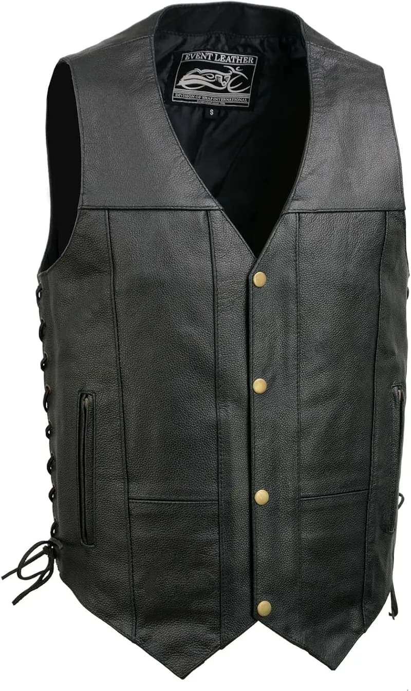 Event Leather EL5391TALL Black Motorcycle Leather Vest for Men Tall Sizes w/ 10 Pockets- Riding Club Adult Motorcycle Vests — image 1 of 1