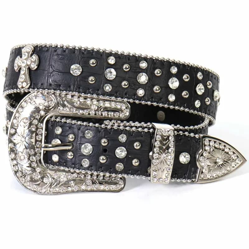 Hot Leathers BLA1074 Cross, Studs and Rhinestones Leather Belt — image 1 of 1