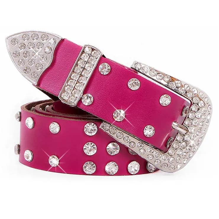 Hot Leathers BLA1081 Ladies Pink Rhinestone Leather Belt — image 1 of 1