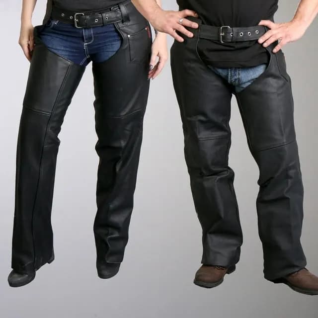 Hot Leathers CHM1001 Black Fully Lined Unisex Premium Leather Motorcycle Biker Rider Chaps — image 1 of 1