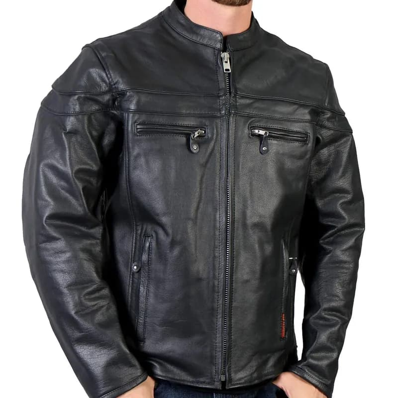 Hot Leathers JKM1011 Men's Black Leather Vented Motorcycle Racer Jacket with Double Piping — image 1 of 1