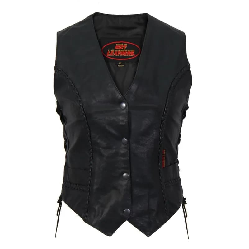 Hot Leathers VSL1006 Ladies Black Leather Braided Vest — image 1 of 1