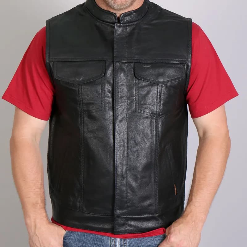 Hot Leathers VSM1018 Men's Black '10 Pocket' Cowhide Leather Vest — image 1 of 1