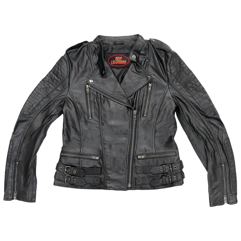 Ladies Lightweight Black Leather Jacket with Side Buckles — image 1 of 1