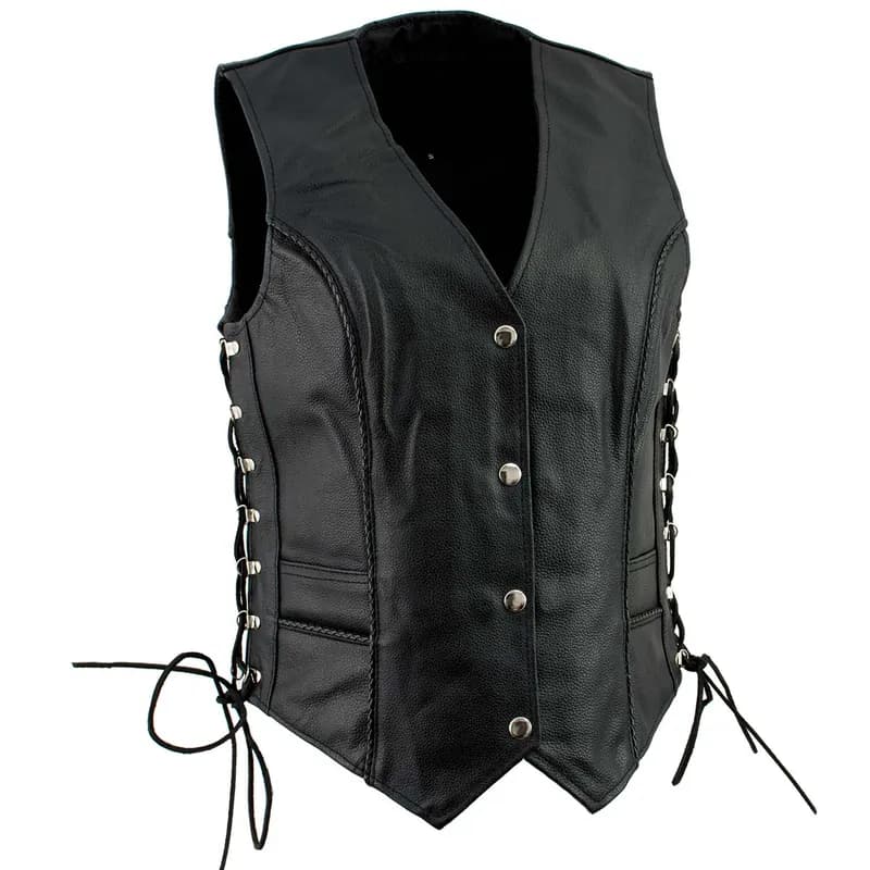 Ladies XS761 Classic Braided Leather Vest with Side Laces — image 1 of 1