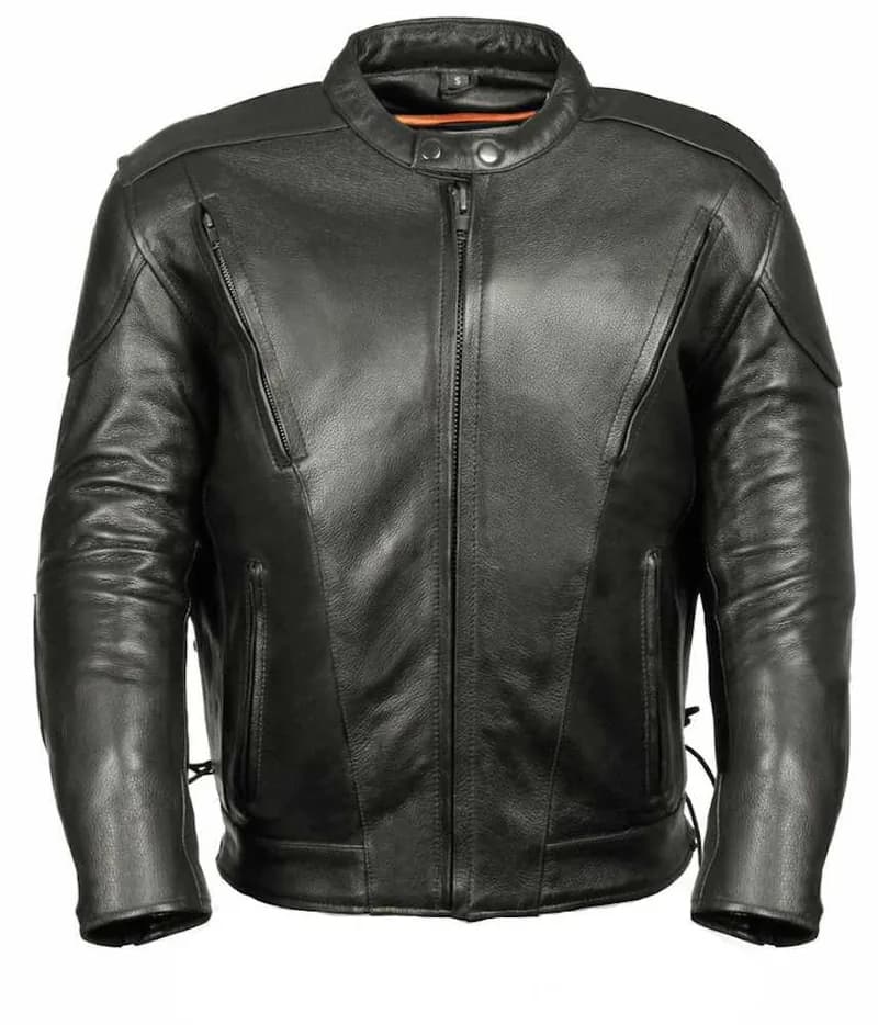 Men's Side Lace Vented Black Leather Scooter Jacket — image 1 of 1