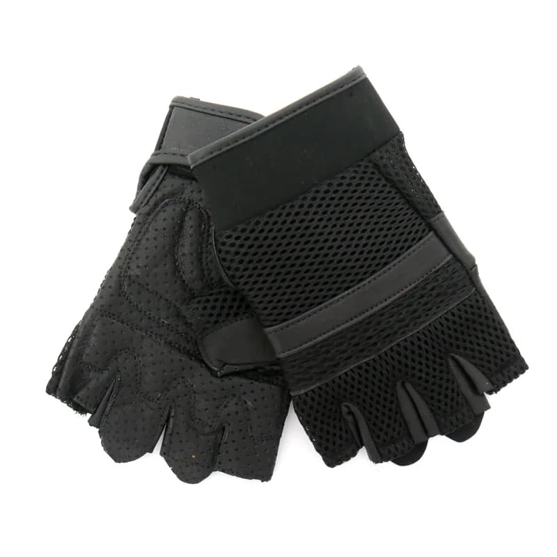 Mens Black Leather and Mesh Fingerless Gloves — image 1 of 1