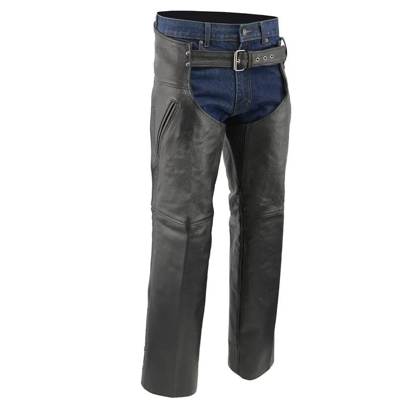 Men's XS301 Black Deep Pocket Premium Leather Motorcycle Chaps — image 1 of 1