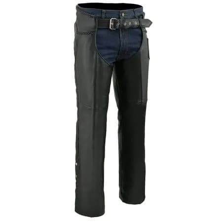 Milwaukee Leather Chaps for Men's Black Thick Braided Premium Leather Motorcycle Chaps w/ Front Coin Pocket-ML1135 — image 1 of 1