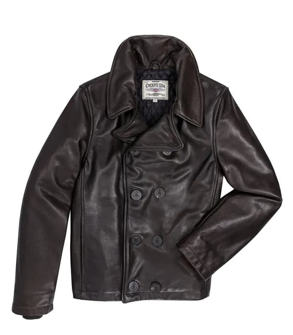 Naval Short Leather Peacoat Z21U025 in Brown — image 1 of 1