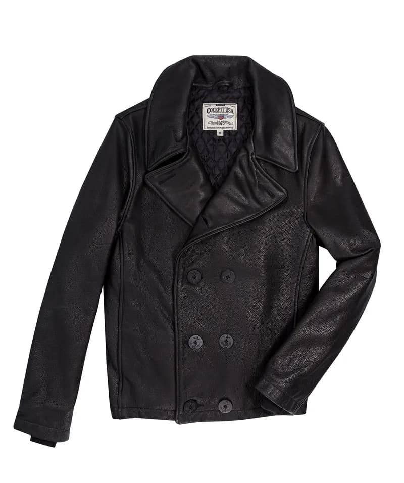 Naval Short Leather Peacoat Z21U025 in Black — image 1 of 1