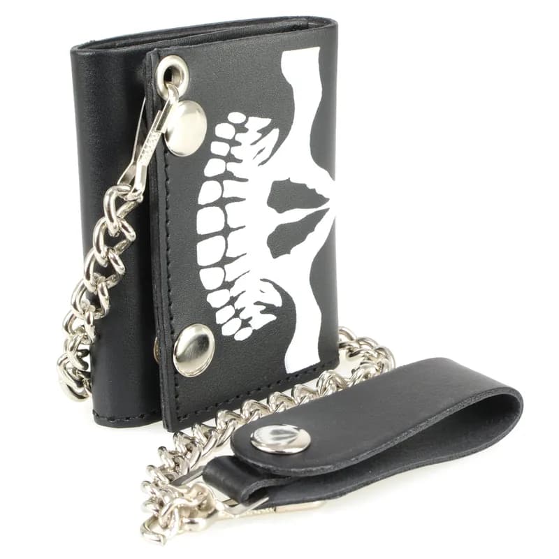 Skull Black Leather Bi-Fold Wallet with Chain — image 1 of 1
